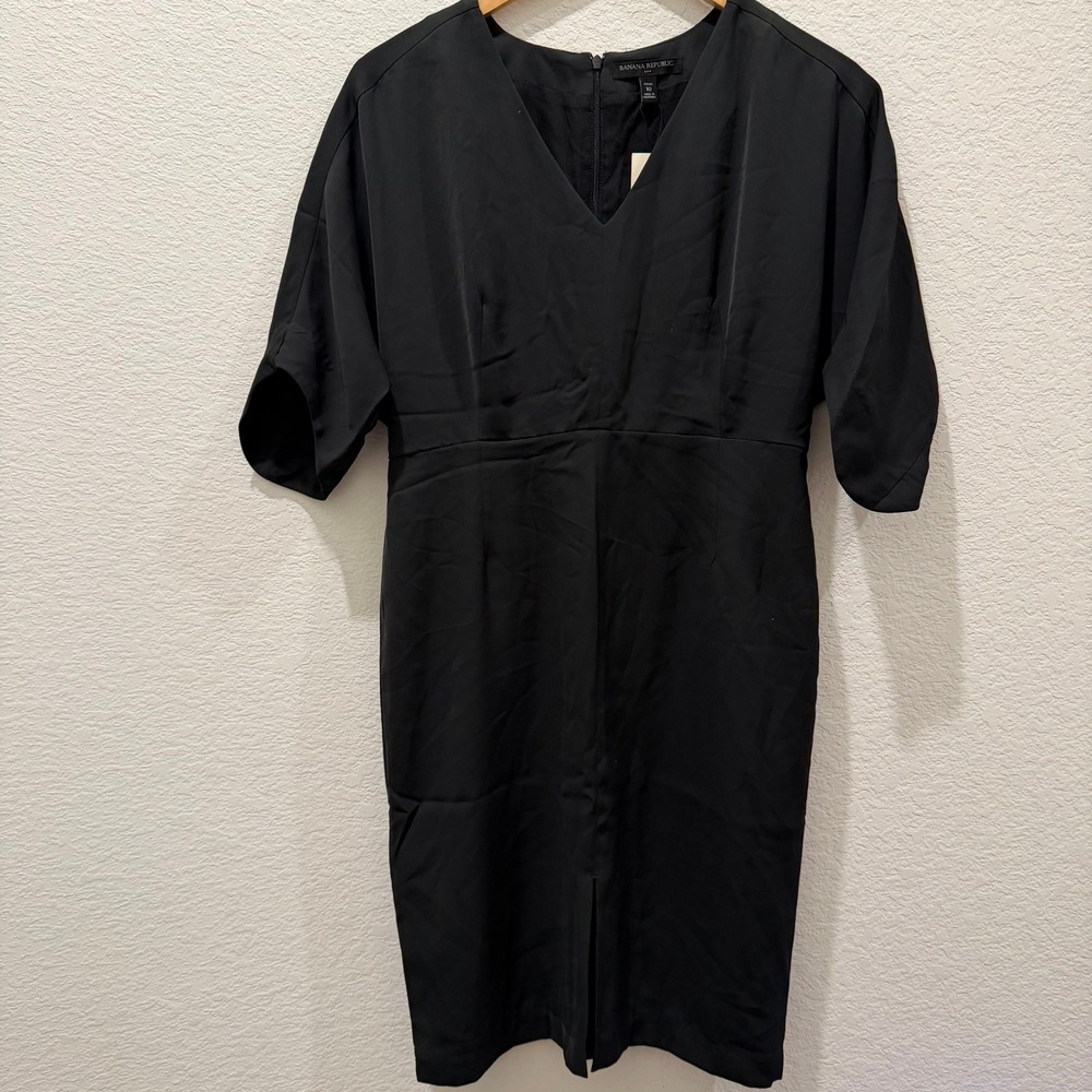 Banana Republic Black V-Neck Dolman Sleeve Sheath Dress 10 Petite NWT $110